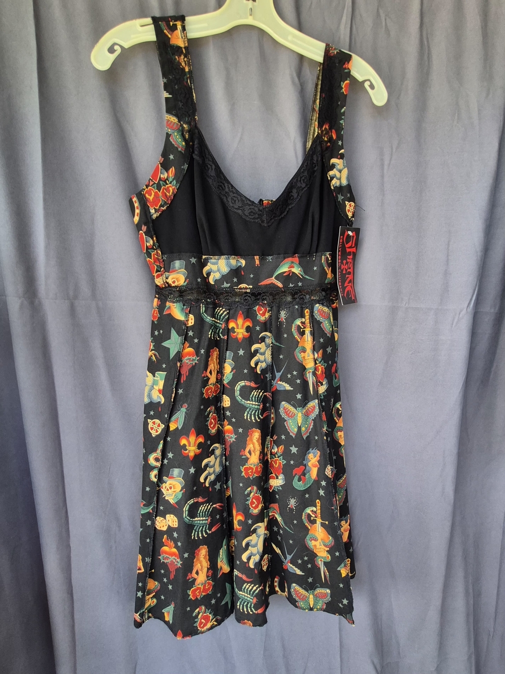 Shrine of Hollywood Tattoo Flash Lace Trim Mini Dress
